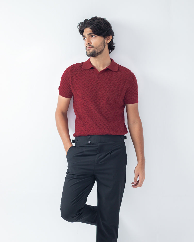 Zigzag Pattern Knit Polo