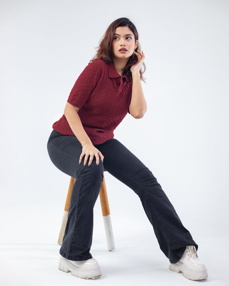 Zigzag Pattern Knit Polo