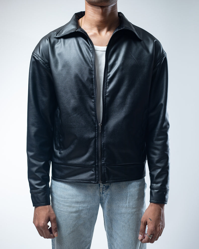 Solid Faux Leather Jacket