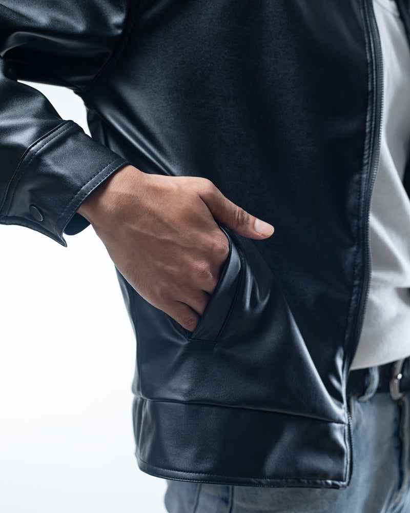 Solid Faux Leather Jacket