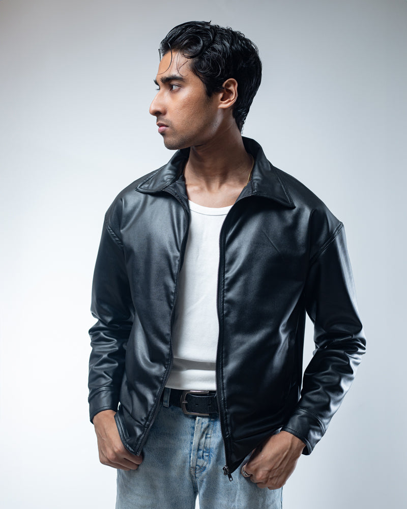 Solid Faux Leather Jacket