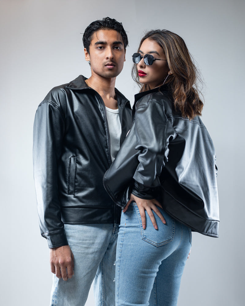 Solid Faux Leather Jacket