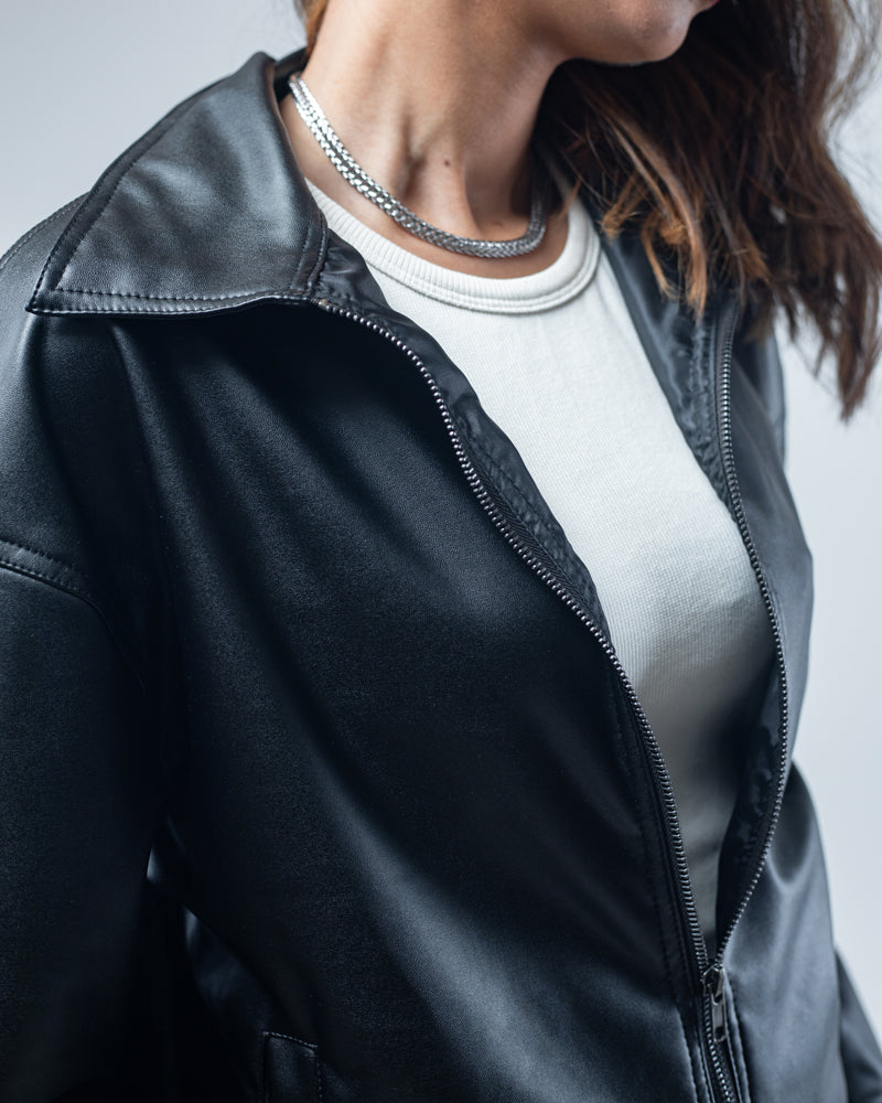 Solid Faux Leather Jacket