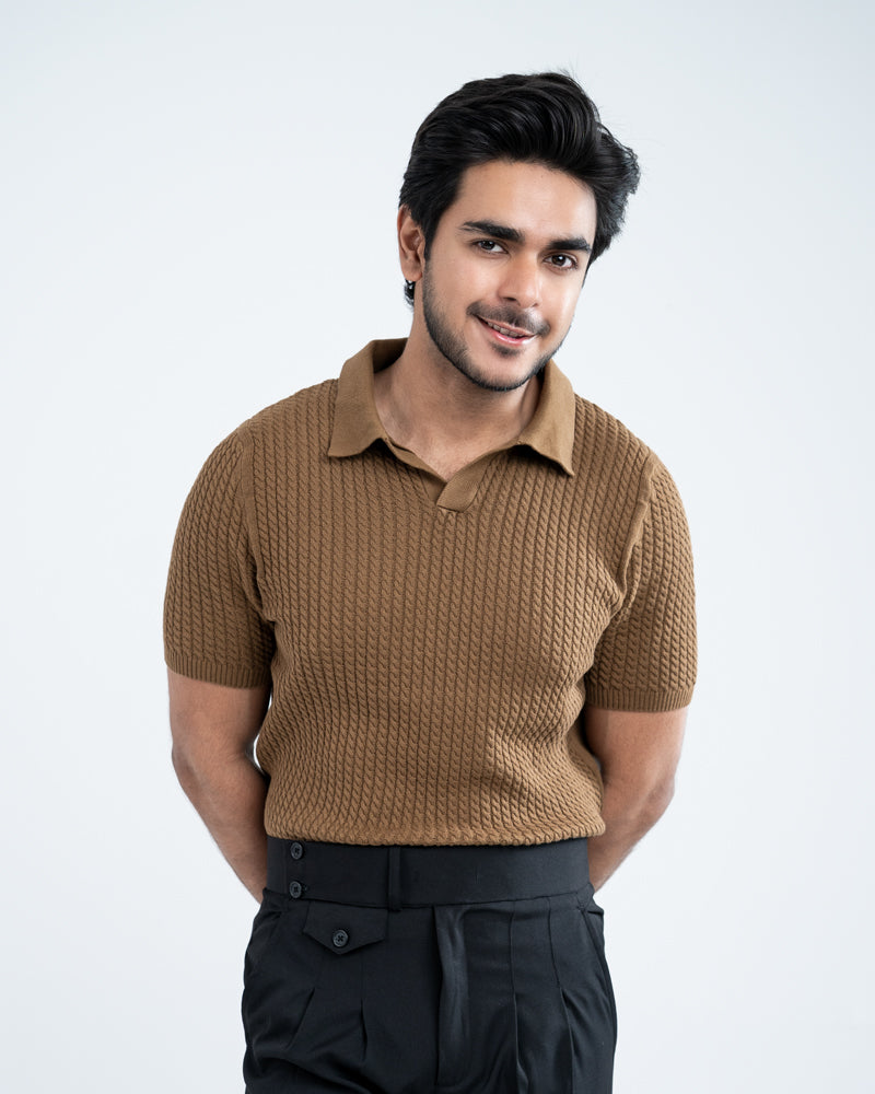 Braided Cable Knit Polo