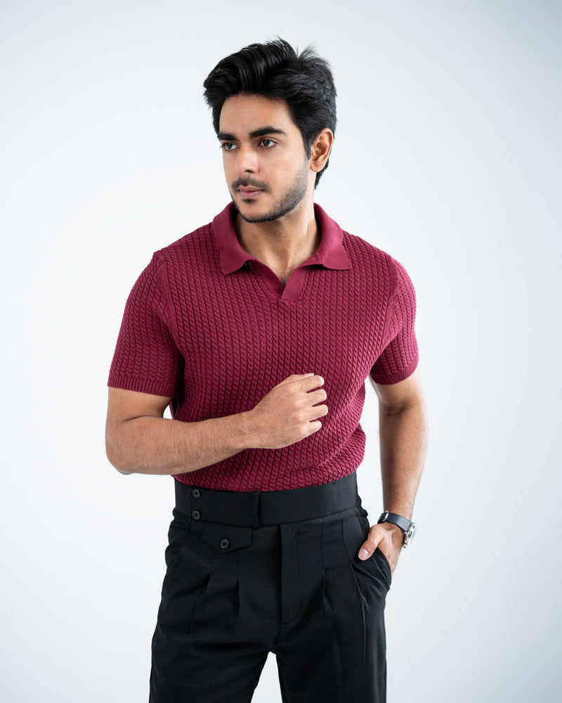 Braided Cable Knit Polo