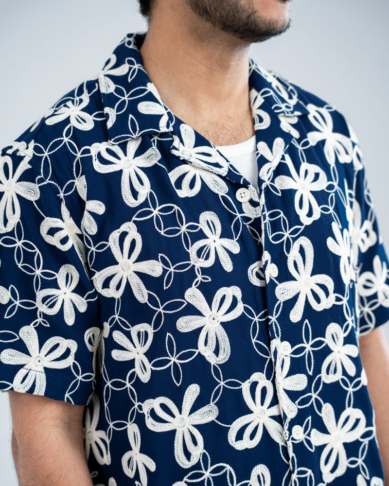 Oversized Drop Shoulder Embroidered Cuban Shirt