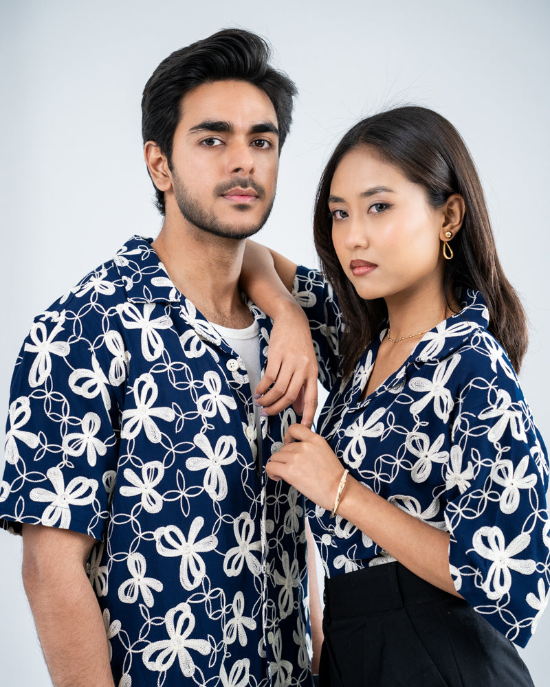 Oversized Drop Shoulder Embroidered Cuban Shirt