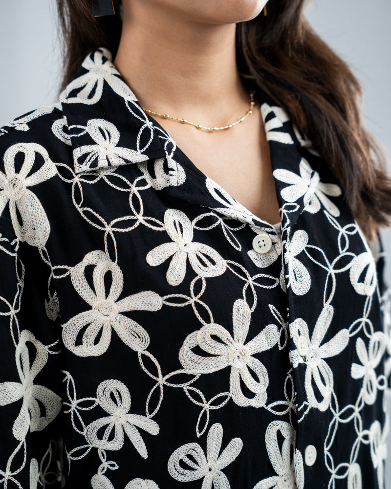 Oversized Drop Shoulder Embroidered Cuban Shirt