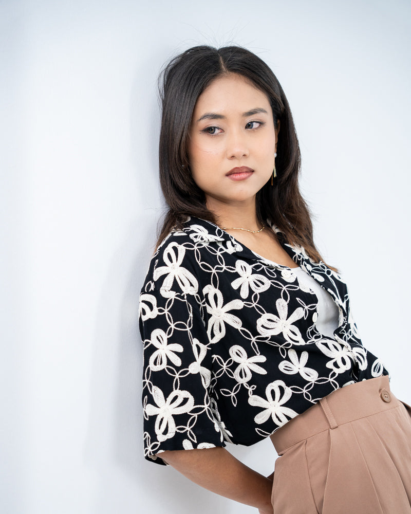 Oversized Drop Shoulder Embroidered Cuban Shirt