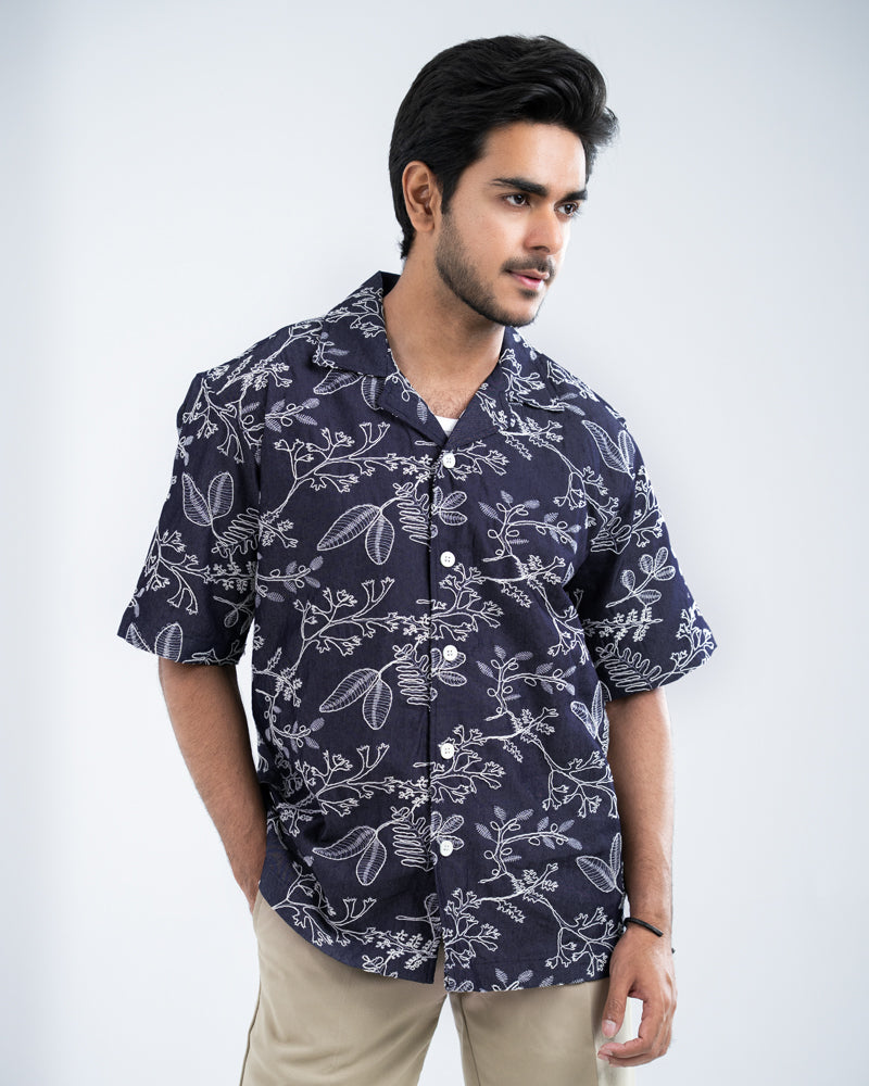 Oversized Drop Shoulder Denim Cuban Shirt