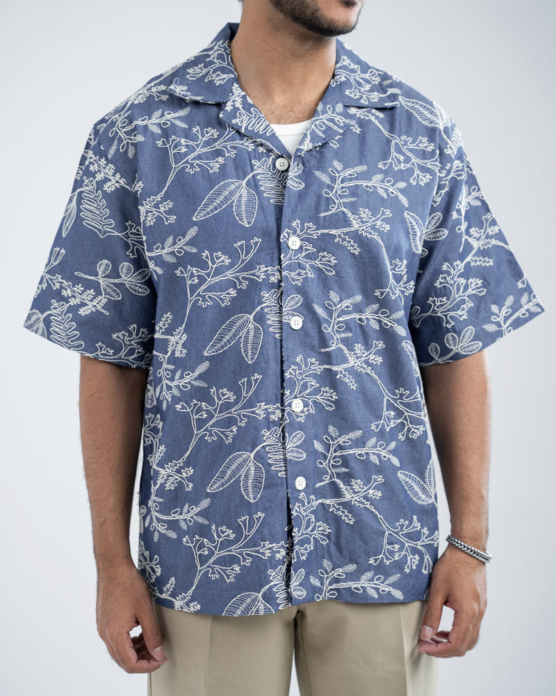 Oversized Drop Shoulder Denim Cuban Shirt