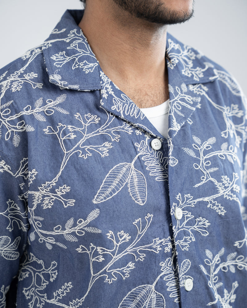 Oversized Drop Shoulder Denim Cuban Shirt