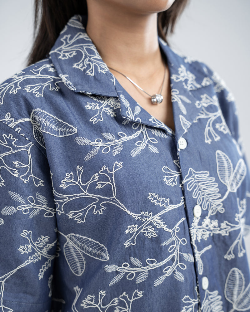 Oversized Drop Shoulder Denim Cuban Shirt