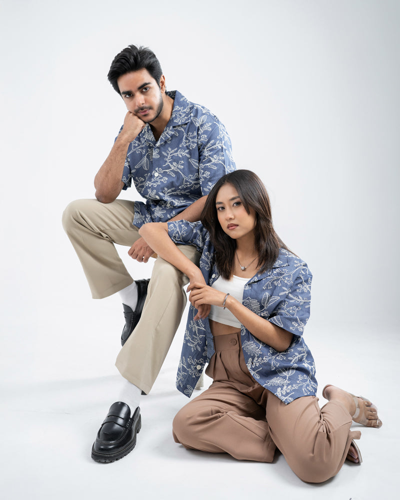 Oversized Drop Shoulder Denim Cuban Shirt