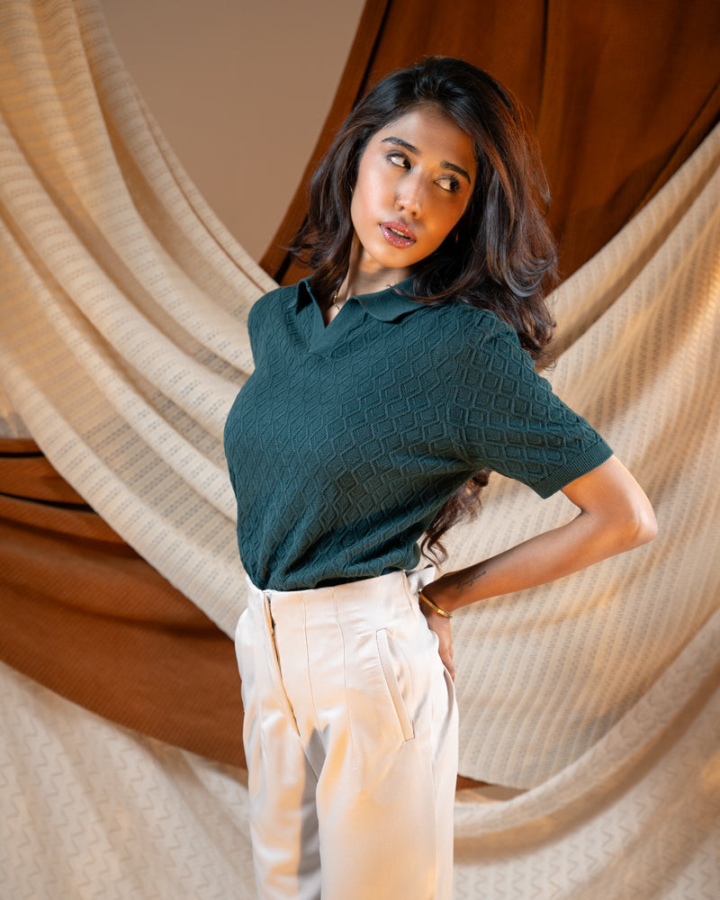 Rhombus Patterned Knit Polo