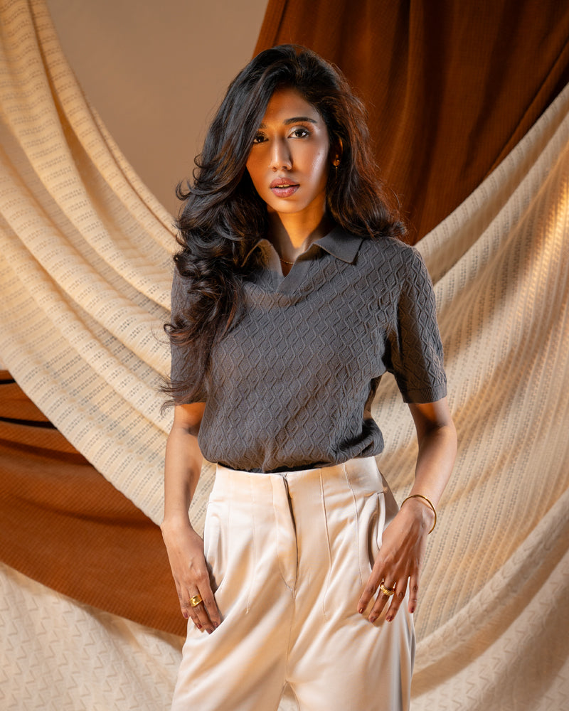 Rhombus Patterned Knit Polo