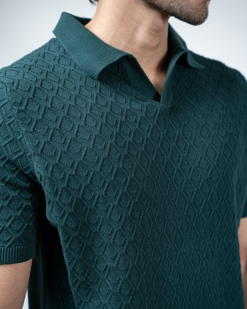 Rhombus Patterned Knit Polo