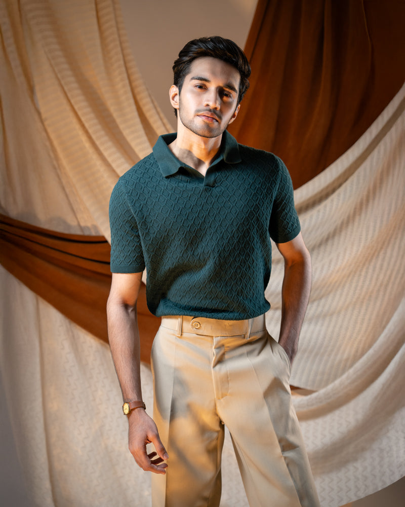 Rhombus Patterned Knit Polo