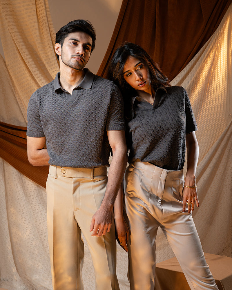 Rhombus Patterned Knit Polo