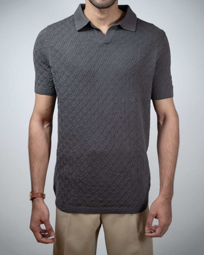 Rhombus Patterned Knit Polo