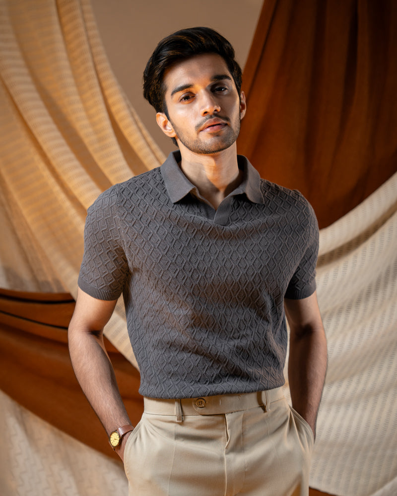 Rhombus Patterned Knit Polo