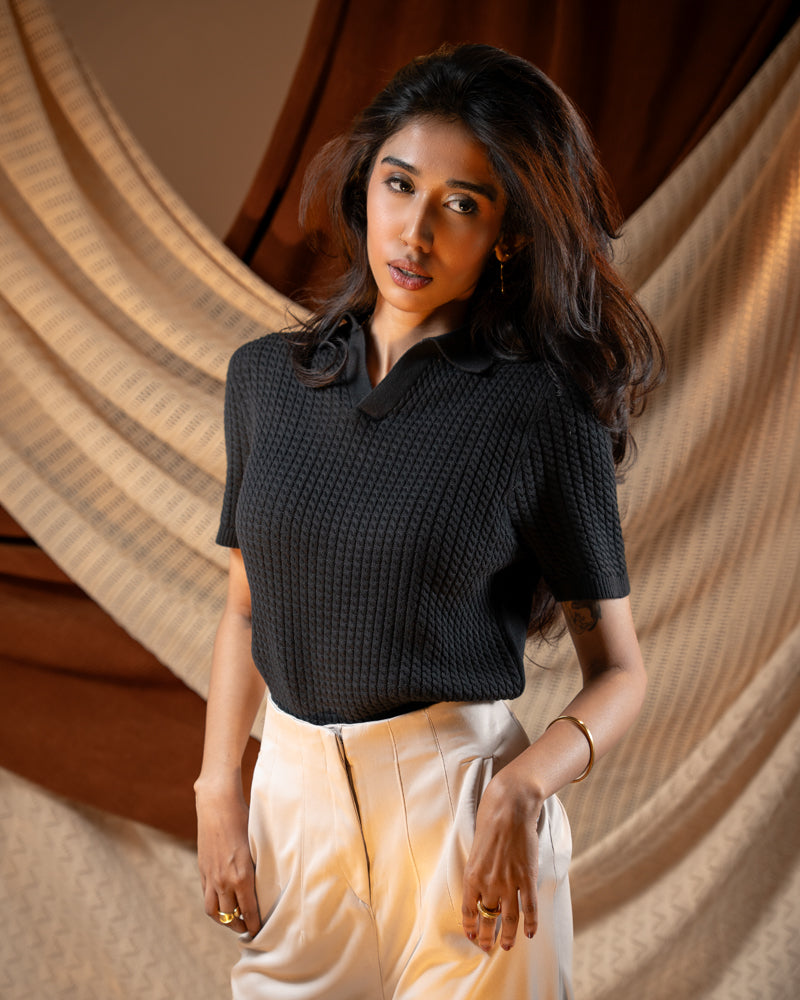 Braided Cable Knit Polo