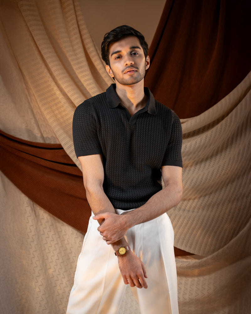 Braided Cable Knit Polo