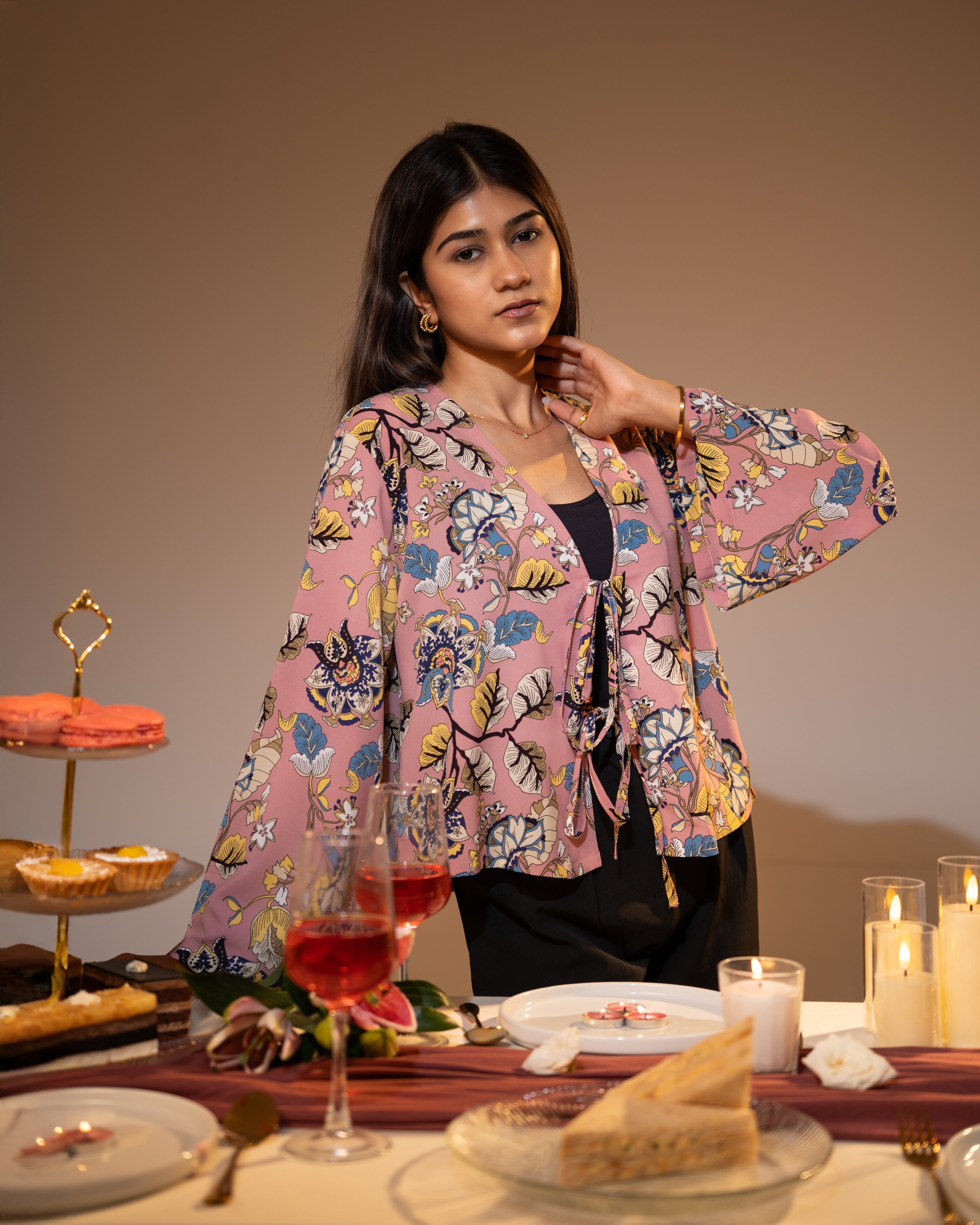 Women’s Floral Printed String Tie top in Pink