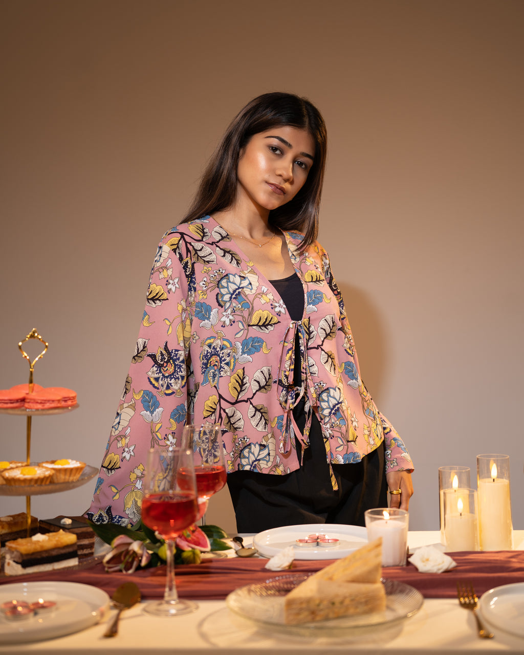 Women’s Floral Printed String Tie top in Pink