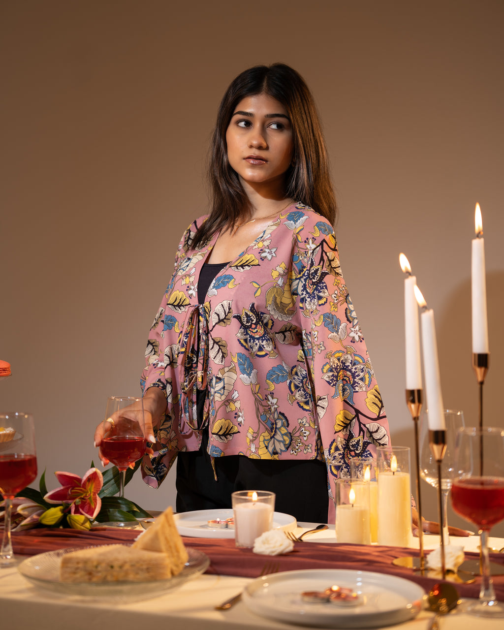 Women’s Floral Printed String Tie top in Pink