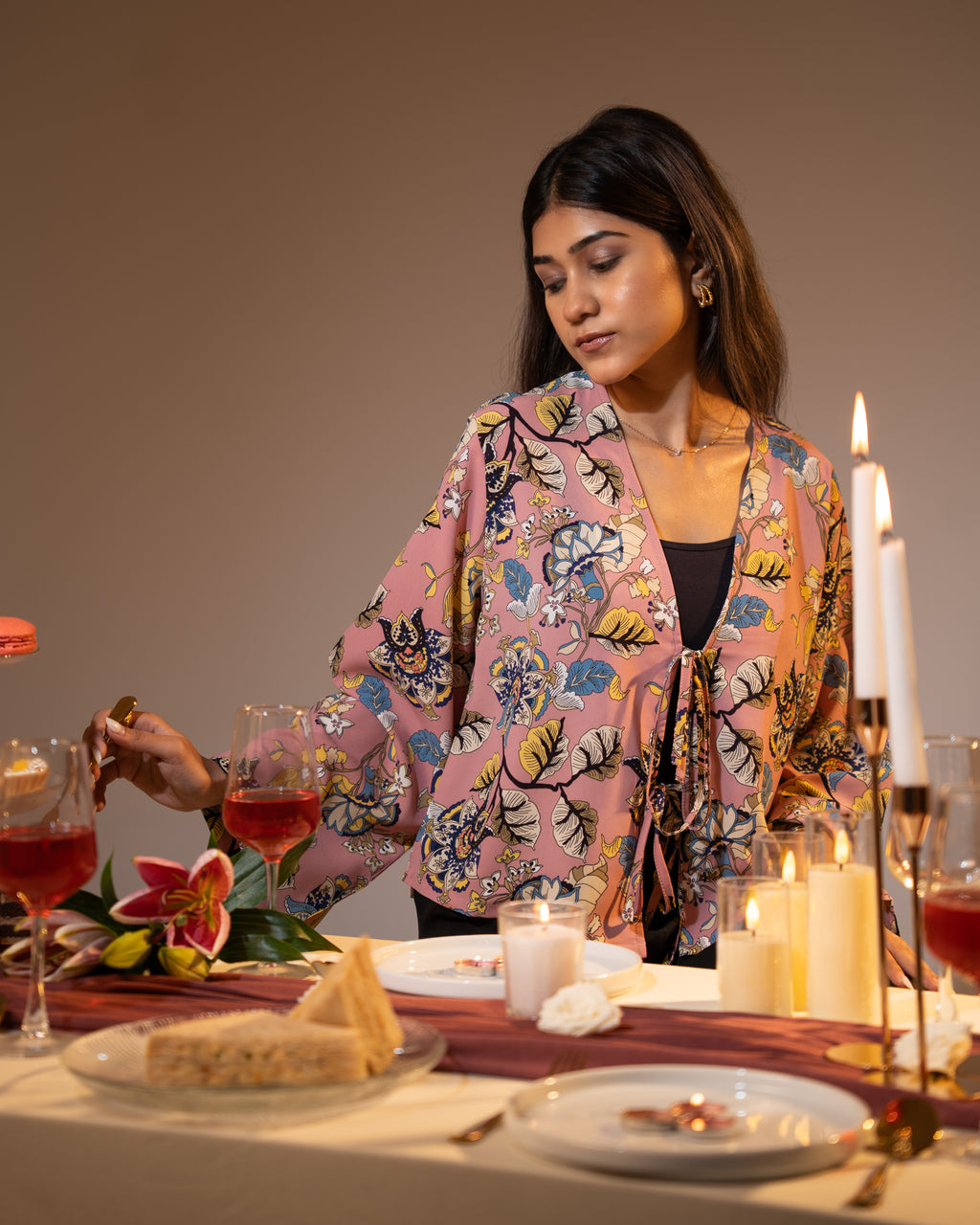 Women’s Floral Printed String Tie top in Pink