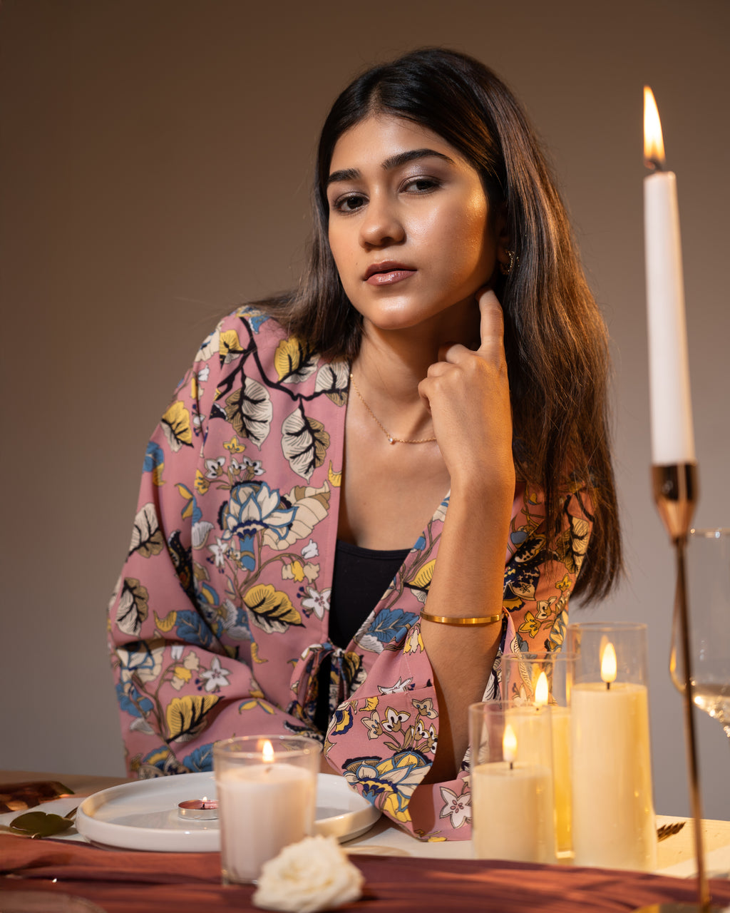 Women’s Floral Printed String Tie top in Pink