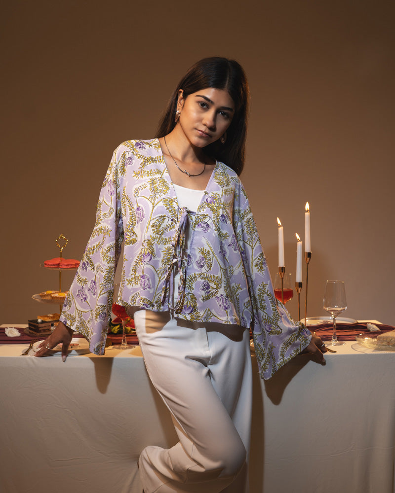 Printed String Tie Top