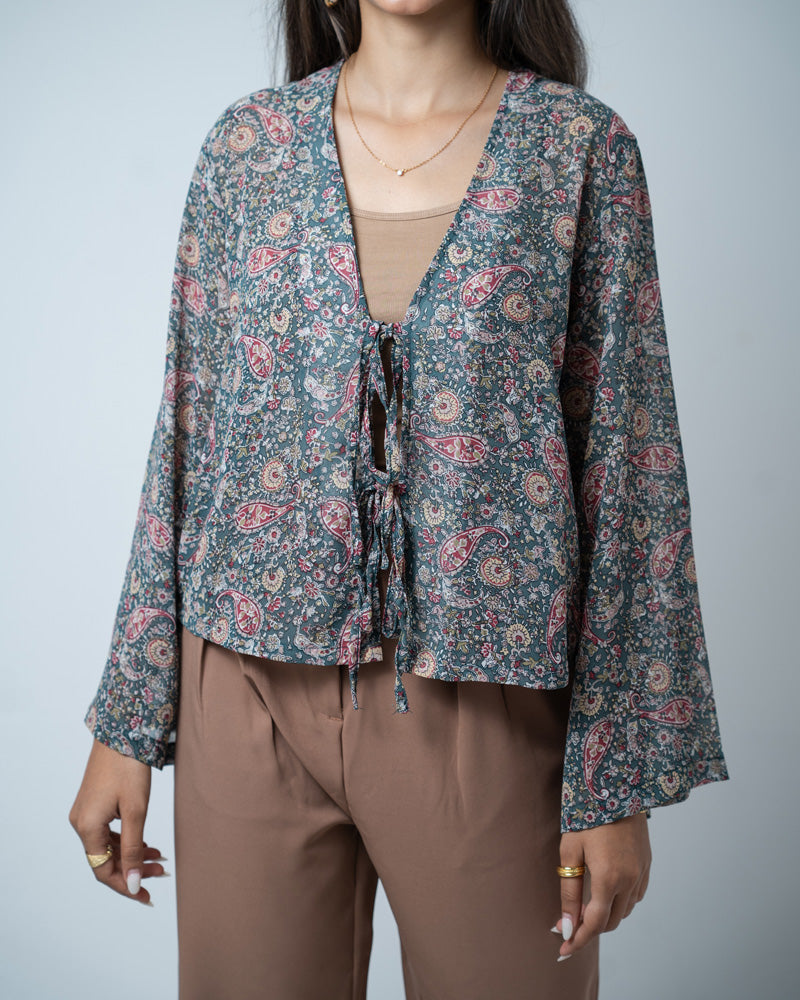 Printed String Tie Top