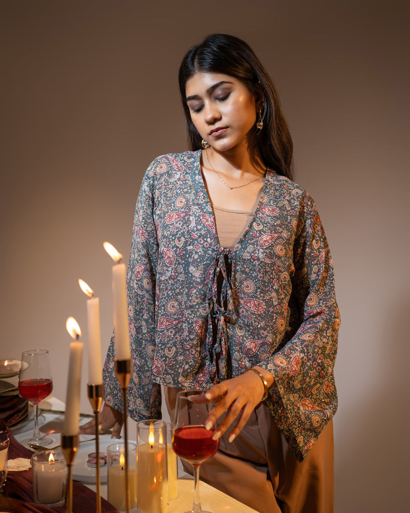 Printed String Tie Top